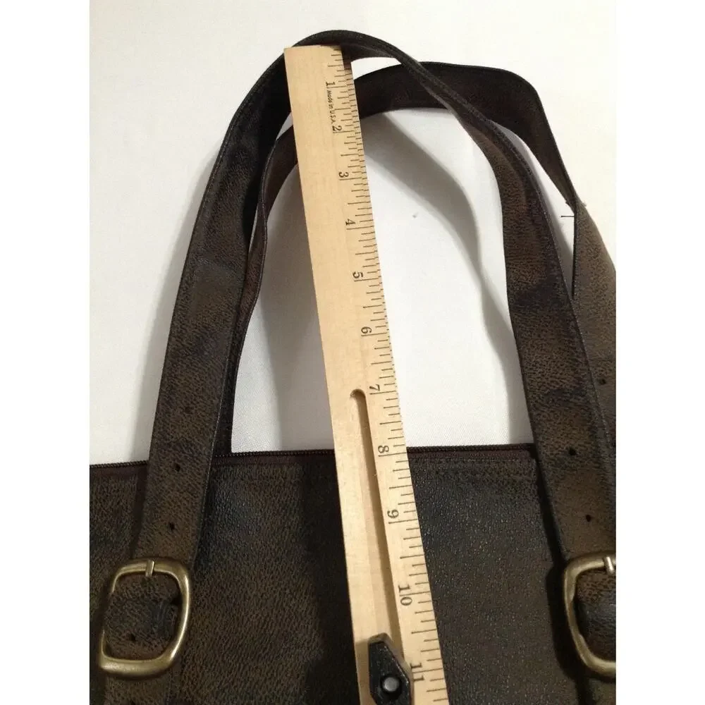 Wells Fargo R-Bag Tote Briefcase Distress Brown Faux Leather Shoulder Bag Large